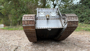 Armortek 1/6 scale WW1 Mark IV tank model seen from the front on a gravel track