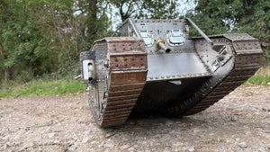 Armortek 1/6 scale WW1 Mark IV tank model, front three-quarter view outdoors