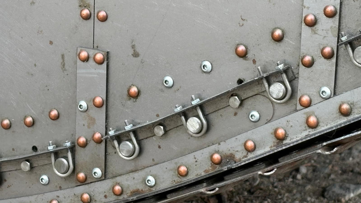 Armortek 1/6 scale WW1 Mark IV tank model: close-up of the riveted hull side and fittings