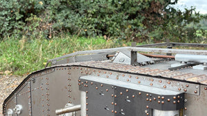 Armortek 1/6 scale WW1 Mark IV tank model: side view of the riveted hull and sponson