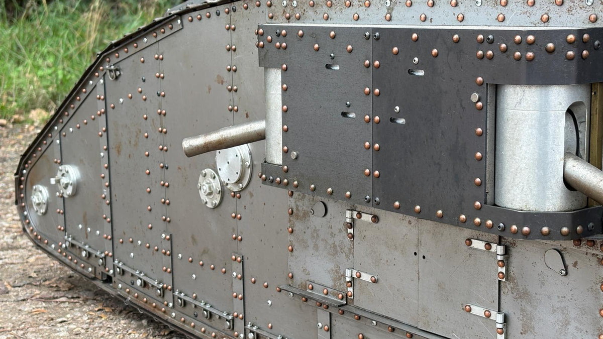 Armortek 1/6 scale WW1 Mark IV tank model: side sponson with gun barrel, close-up