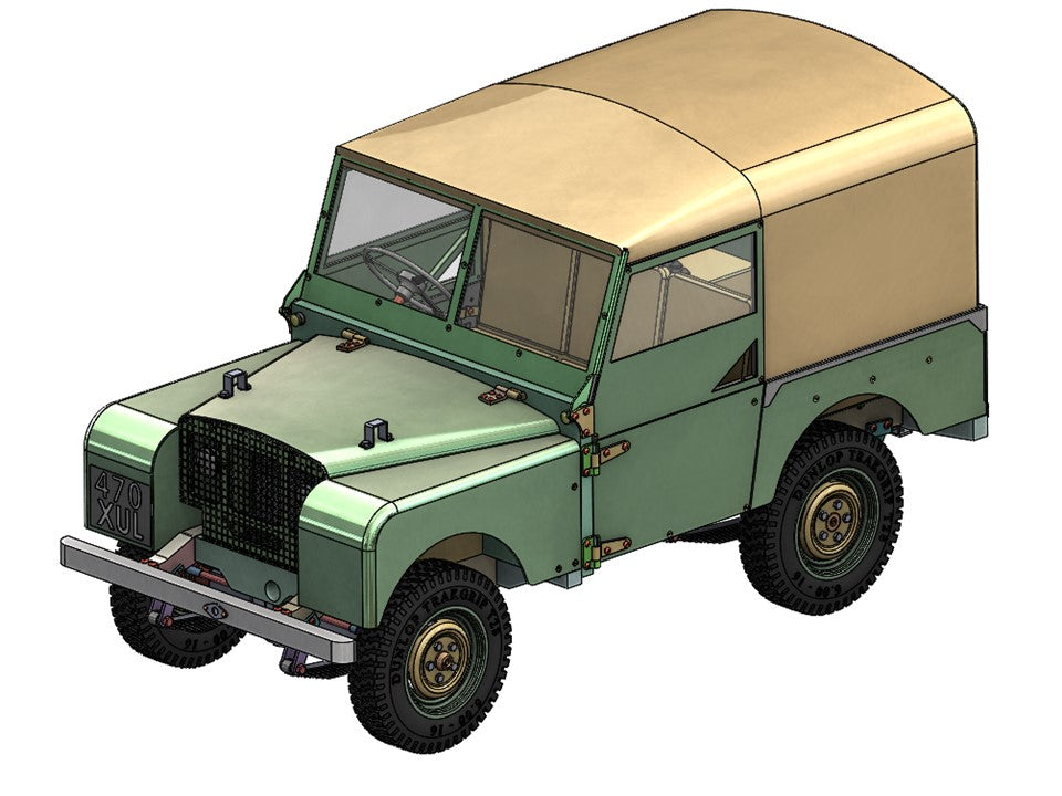 3D design drawing of the Armortek 1/6 scale 1950 Series 1 80" car kit