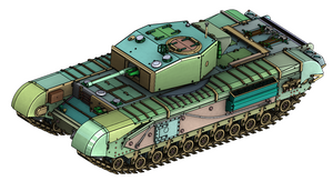 3D-Konstruktionszeichnung des Armortek Bausatzes Churchill Mk III im Maßstab 1:6